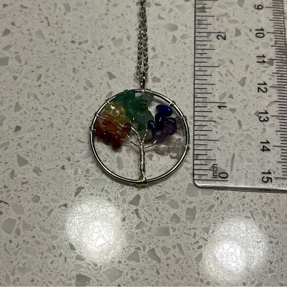 Crushed Stone Silver Color Tree Of Life Necklace - Picture 6 of 10